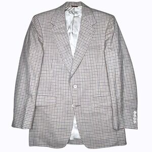 Hart Schaffner & Marx Sport Coat Mens 40 Tan Blue Plaid Jack Nicklaus Blazer